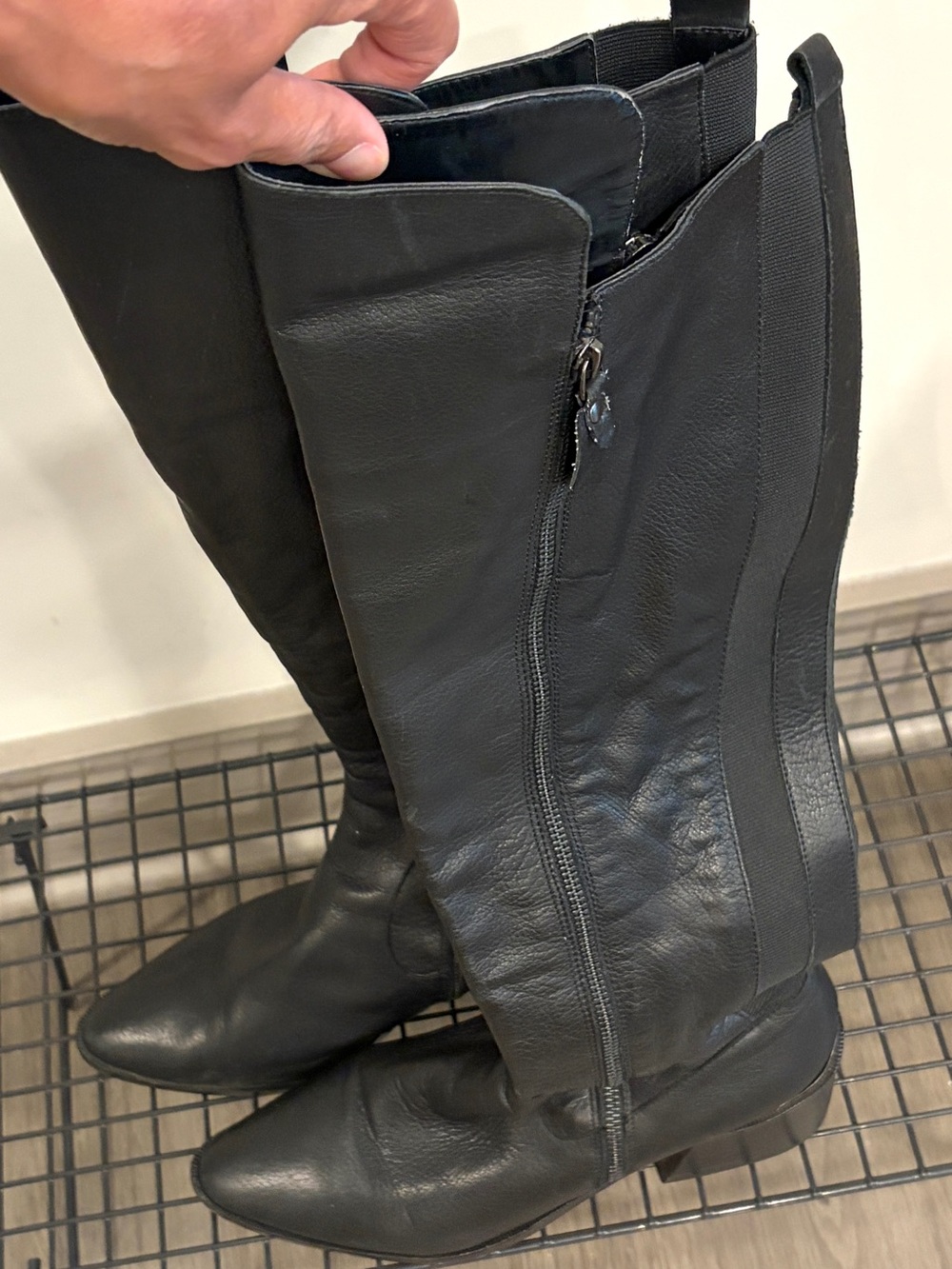 Dolce Vita Black Leather Over-the-Knee Boots with Block Heel